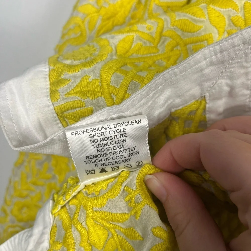 Tory Burch embroidered yellow/gold white tunic top white detailing spring luxury
